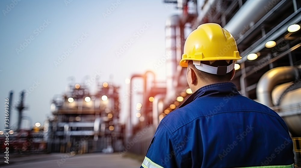 Engineer having a portrait photo with oil and gas/petrochemical plant background. Engineer having a portrait photo with oil and gas/petrochemical plant background.