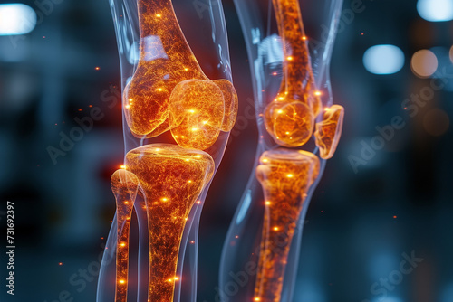 AI Tech accurately diagnoses knee arthritis from physical images, a dangerous disease in humans. Modern medicine. Illustration of joint disease.