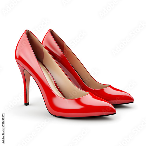 Red high-heeled shoes isolated on a white background. Generative AI.