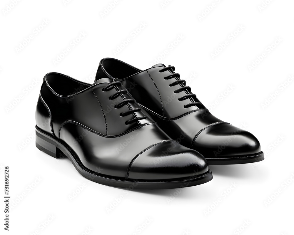 Classic black oxford shoes isolated on a white background. Generative AI. Classic black oxford shoes isolated on a white background. Generative AI.