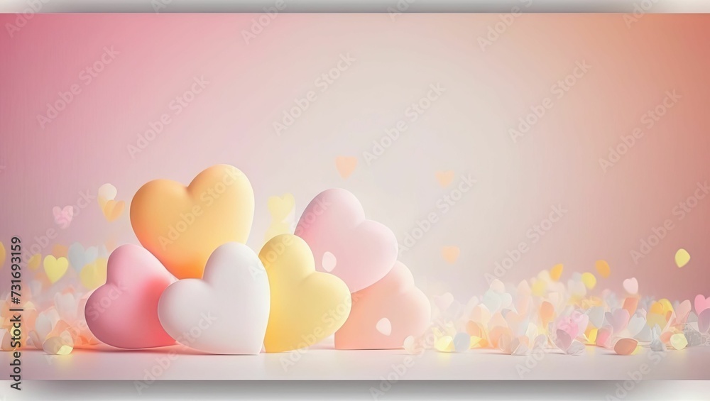 AI generated illustration of a vibrant and festive display of colorful hearts on a bokeh background AI generated illustration of a vibrant and festive display of colorful hearts on a bokeh background