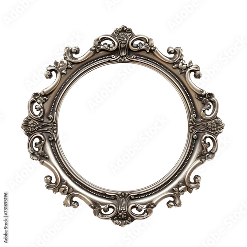 Silver vintage circle frame isolated on transparent background. © Oksana