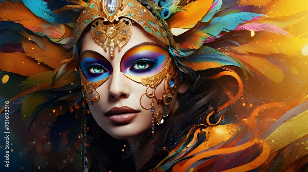 PartyReady Charm Woman Embraces Her Exotic Side with Colorful Headdress venetian carnival mask