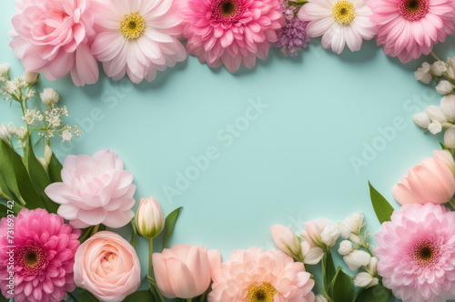 Pastel Flowers on Teal Background © dashtik