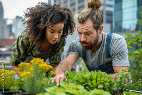 A couple working in the roof garden.