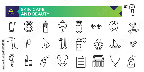 Skin Care and Beauty icon set line icon pack symbol collection