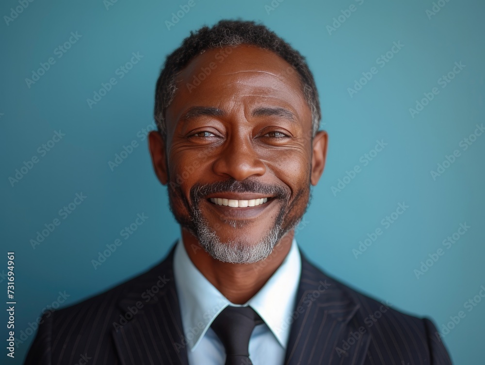 Portrait of handsome old Afro smiling businessman with suit in professional studio background Portrait of handsome old Afro smiling businessman with suit in professional studio background