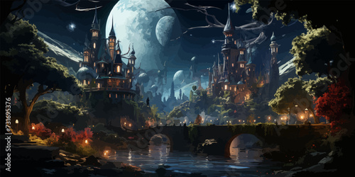 fantasy city,fairy town with big trees,landscape illustration © Павел Озарчук