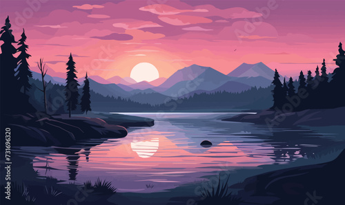 fantasy lake vector flat minimalistic isolated illustration
