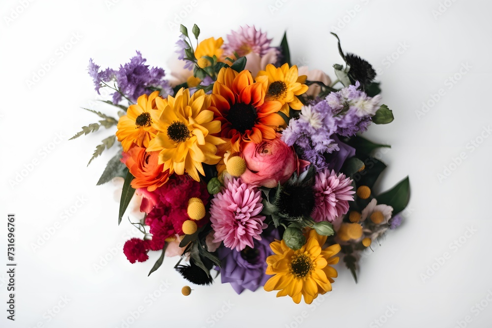 AI generated illustration of a bouquet of colorful flowers isolated on a white background