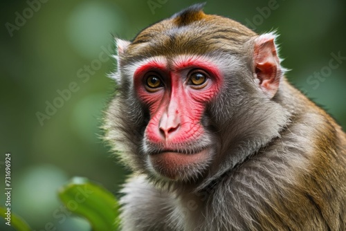 a close up of a monkey sitting on top of a tree branch © Wirestock