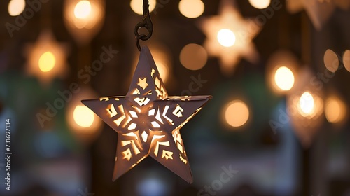 Islamic concept Decoration white star with traditional lantern
