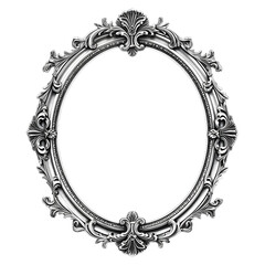 Silver antique vintage oval frame isolated on transparent