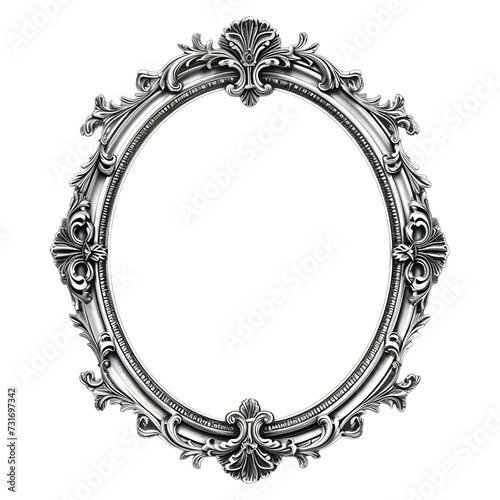 Silver antique vintage oval frame isolated on transparent photo