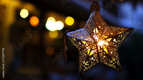 Islamic concept Decoration white star with traditional lantern