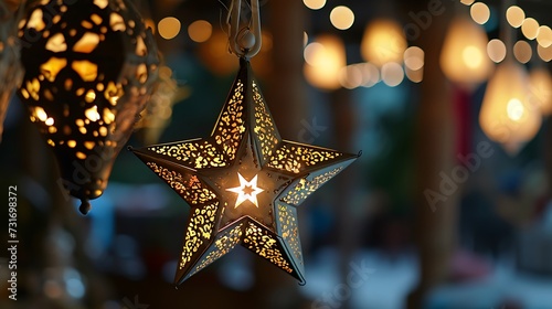 Obraz na płótnie Islamic concept Decoration white star with traditional lantern w salonie