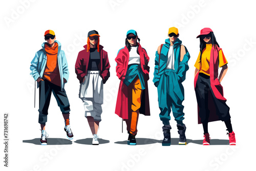 Fashionable Streetwear Outfits in Bold Colors isolated vector