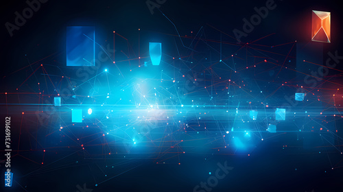 Blue background with glowing connections, network concept, digital illustration