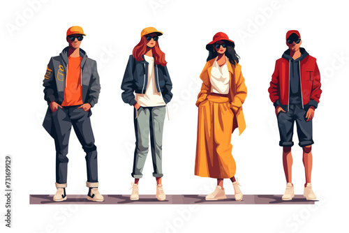 Fashionable Streetwear Outfits in Bold Colors isolated vector