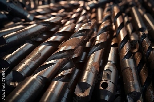 Close up of heap of steel drills