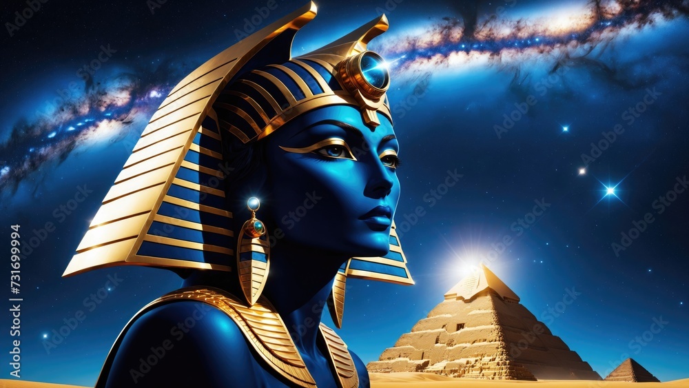 AI generated illustration of Sculpture of a Pharaoness - obrazy, fototapety, plakaty 