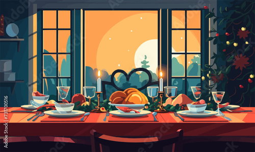 Festive Dinner Table vector flat minimalistic isolated vector style illustration