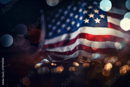 AI generated illustration of an American flag waving in the wind against a dark background