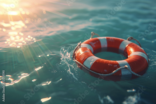 A life preserver floating in the ocean. Background image. Created with Generative AI technology