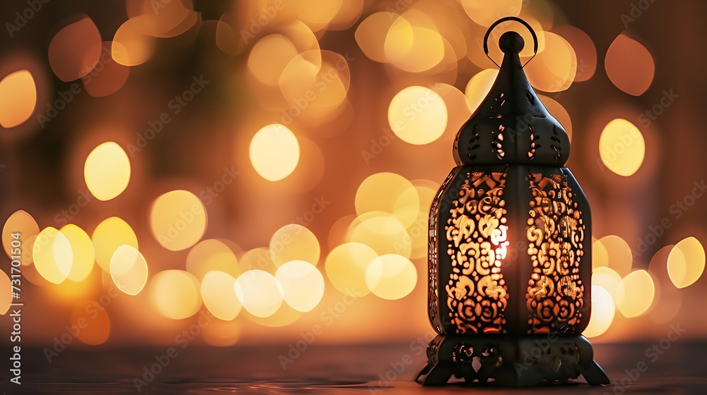 Ramadan and Eid concept light cream color new background with dates and arabic traditional lantern