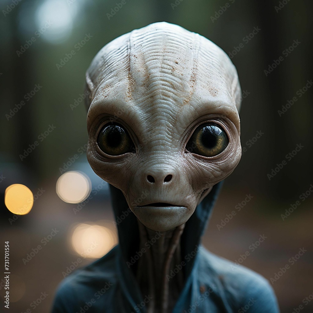 alien with large, almond-shaped eyes, looking apprehensively at the camera alien with large, almond-shaped eyes, looking apprehensively at the camera