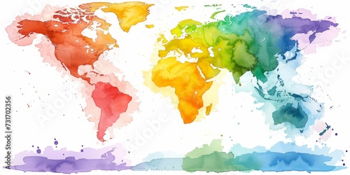  Watercolor Painting of the World Map Reflecting the Vivid and Artistic Nature of Geography, Generative AI