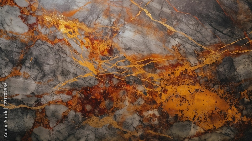 AI generated illustration of a vibrant orange and grey marble background