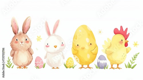 Illustration of an Easter bunny in a cartoon style..Processed by human hands. Generated by AI