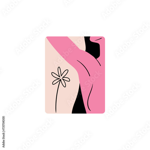 Stylish and vector illustration dedicated to feminism – a girl shows a armpit. Badge for women's rights and equality. Sticker for International Women's Day. 