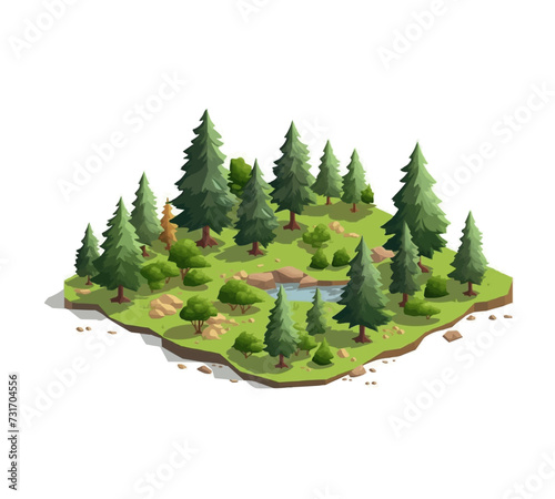 forest isometric vector flat minimalistic isolated illustration