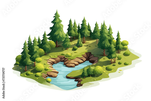 forest isometric vector flat minimalistic isolated illustration