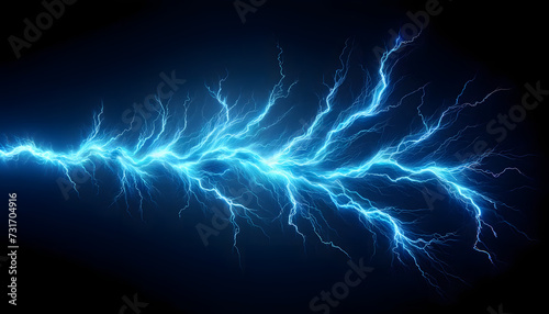 Seamless dark blue background with electric glowing lightning flares effect. Tileable magical neon energy field burst or plasma storm pattern. Power and electricity concept