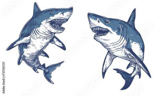 two sharks on a white background