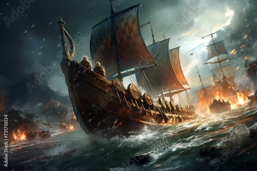 Viking Age Valor: Longships in Northern Seas

 photo