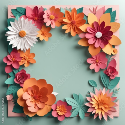 A vibrant wreath composed of paper cutout flowers and leaves