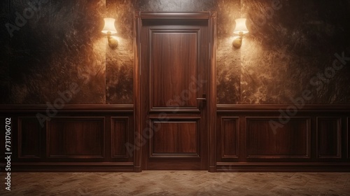 Modern Interior Space Featuring an Elegant Door and Symmetrical Floor Lamps