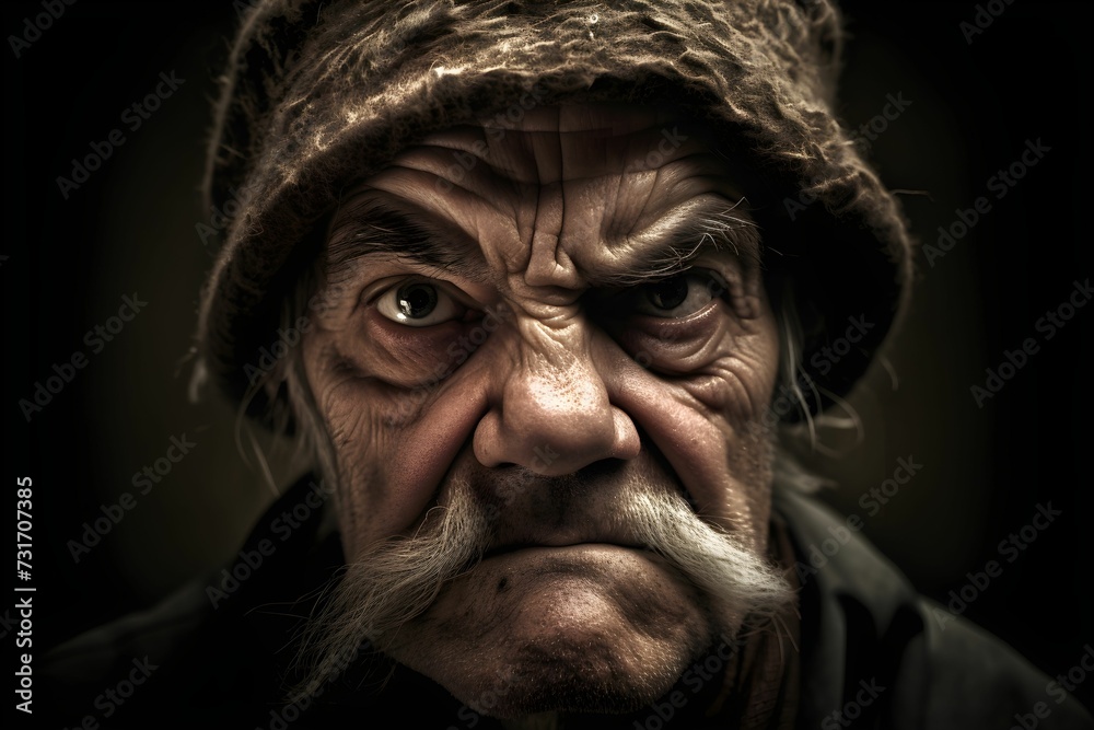 AI generated illustration of a senior man wearing a hat looking seemingly deep in thought AI generated illustration of a senior man wearing a hat looking seemingly deep in thought