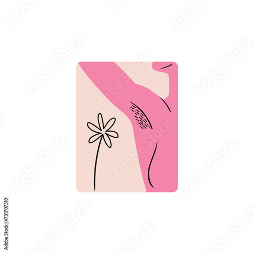 Stylish and vector illustration dedicated to feminism – a girl shows a hairy armpit. Sticker for International Women's Day. Badge for women's rights and equality.