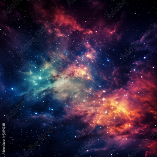  Vibrant Galactic Core  A Vivid Nebula Painting the Universe with Starry Clusters and Interstellar Clouds 
