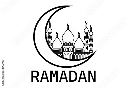 Icono negro de mezquita en una luna de ramadán.