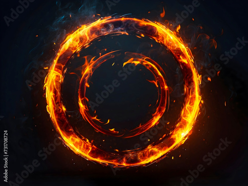 Fire circles on a black background, magic spell effect