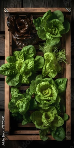 AI generated illustration of lettuce in a wooden crate