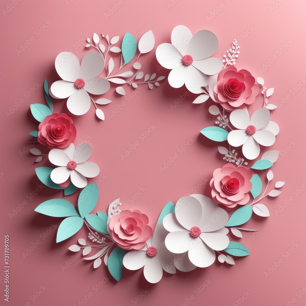A delicate assortment of paper cutout flowers in white and shades of pink forming A delicate assortment of paper cutout flowers in white and shades of pink forming