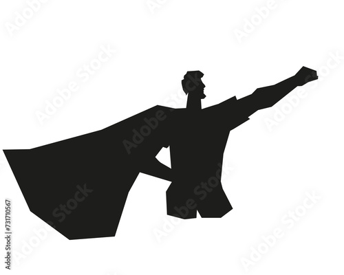 Silhouette of Superhero, symbol of strength and power. Black contour image of superhero and a symbol of heroism, vector illustration isolated on white background.