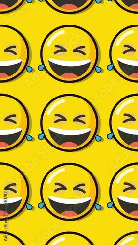 LOL laughing emoji over yellow background. Emoticon sign. Emoji button. Looped with removable single color chroma background.